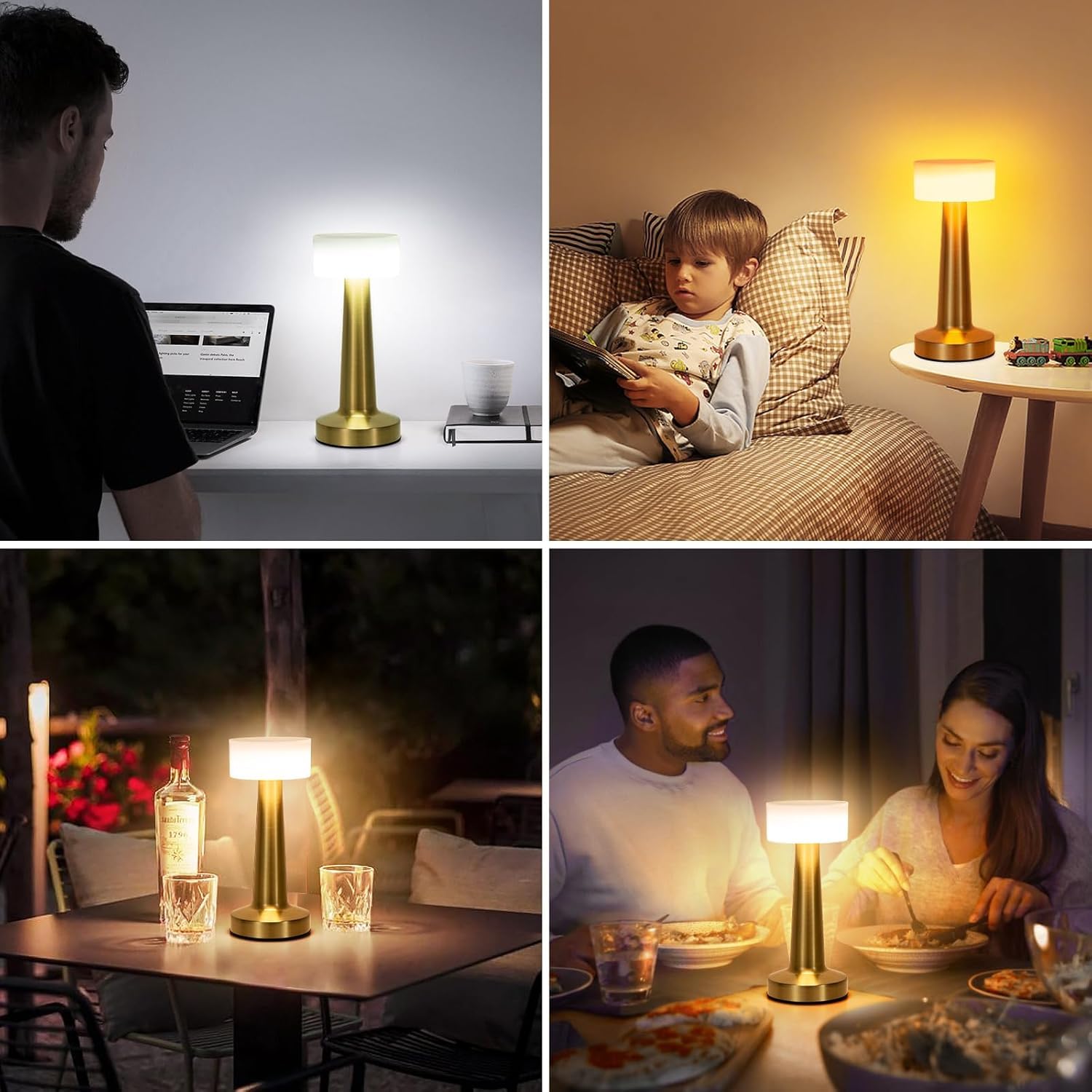 ZYOZ Portable LED Table Lamp for Bedroom, Living Room, Stepless Dimming, 3 Colour Touch Control Metallic Finish Rechargeable Battery Backup Night Light, Bedside Table Lamp