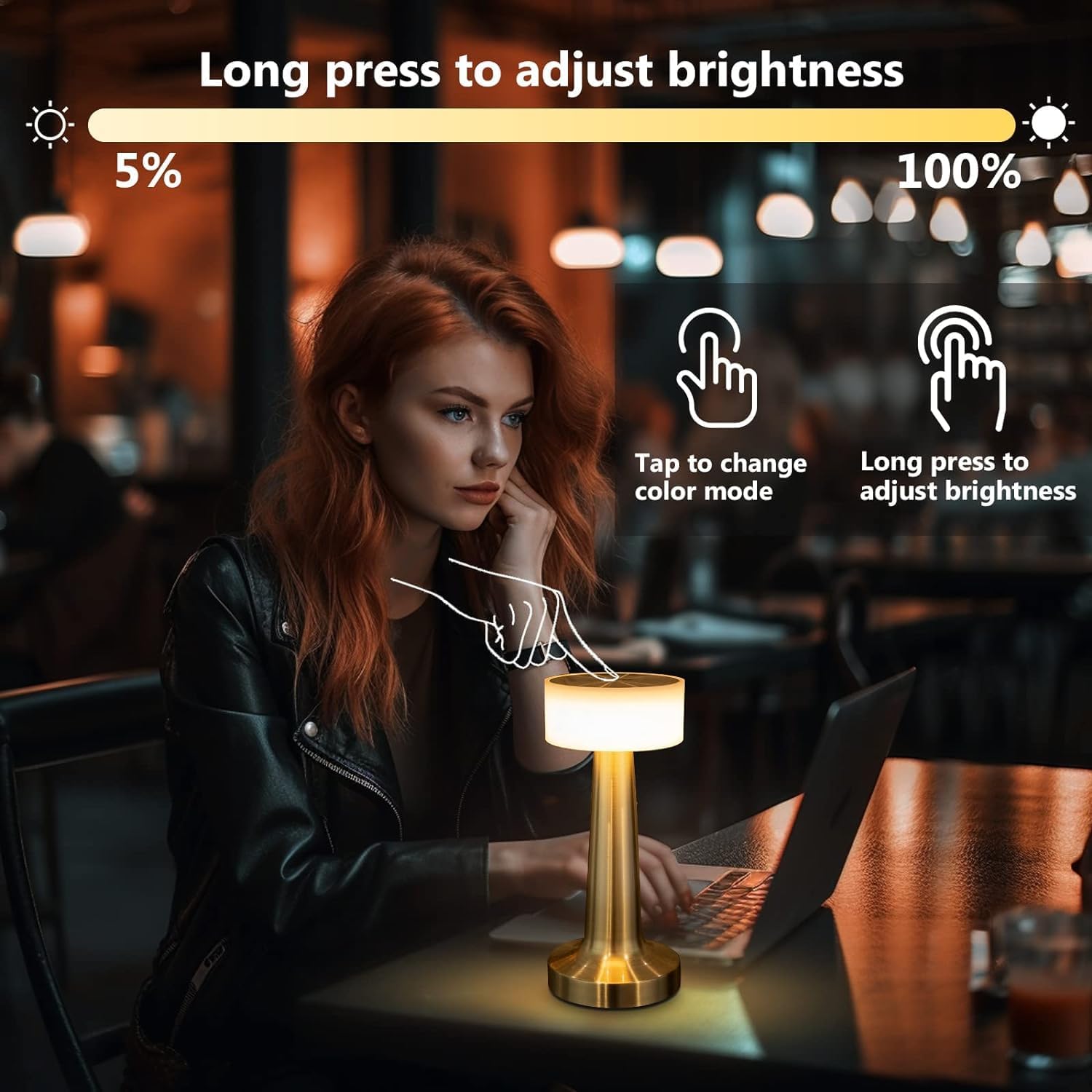 ZYOZ Portable LED Table Lamp for Bedroom, Living Room, Stepless Dimming, 3 Colour Touch Control Metallic Finish Rechargeable Battery Backup Night Light, Bedside Table Lamp