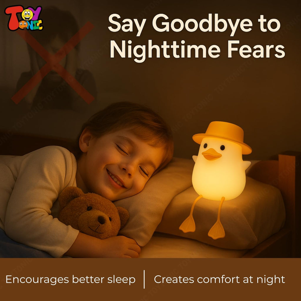 Silicone Duck Night Lamp Soft LED Bedside Light with Touch Control & 7-Color Changing, USB Rechargeable Nursery Lamp for Kids Bedroom, Cute Animal Shape Baby Nightlight & Gift, Mobile Holder