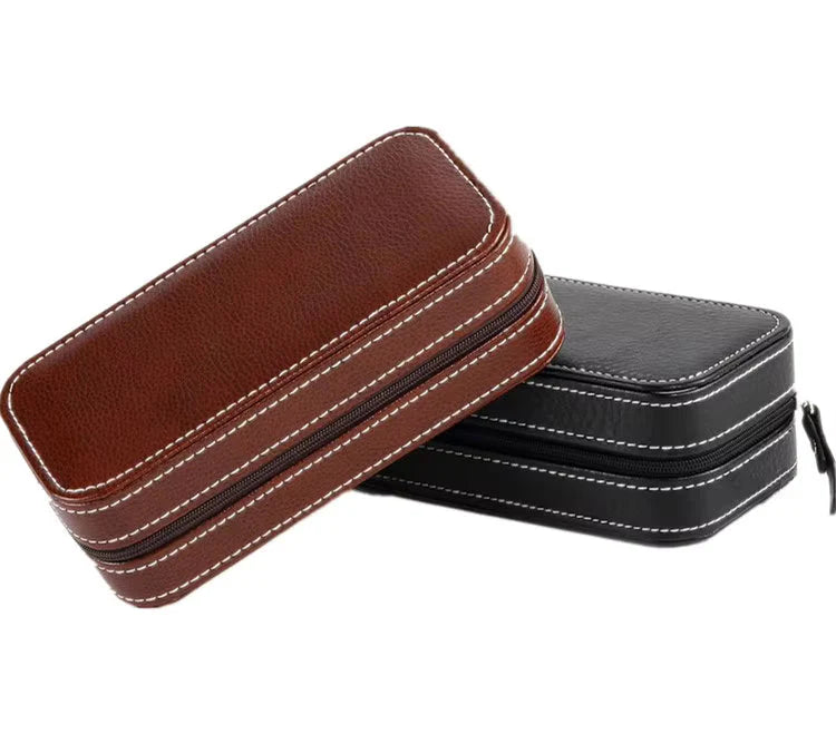 PU leather wrist watch box Watch Storage Case And Watch Organizer Display Collection Box With Transparent Glass For Men's & Women's Gift (2 watch zipper pouch)