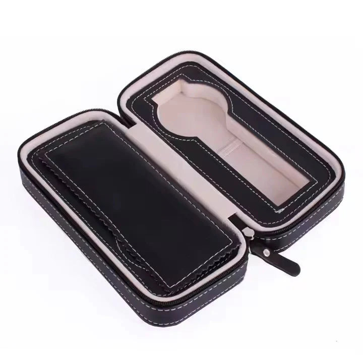 PU leather wrist watch box Watch Storage Case And Watch Organizer Display Collection Box With Transparent Glass For Men's & Women's Gift (2 watch zipper pouch)