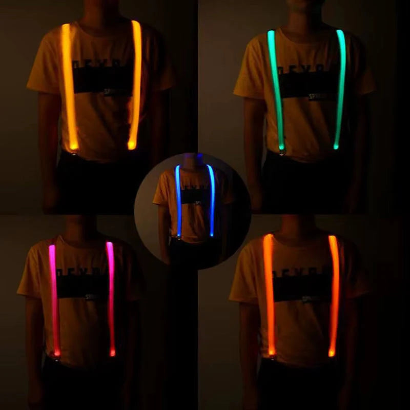 ZYOZ  Flashing Led Party Suspenders Stripe Light Up LED Suspenders For Adults Birthday EDM Disco Party Wedding Musical Night Events Battery Operated 1pc.(random colour)