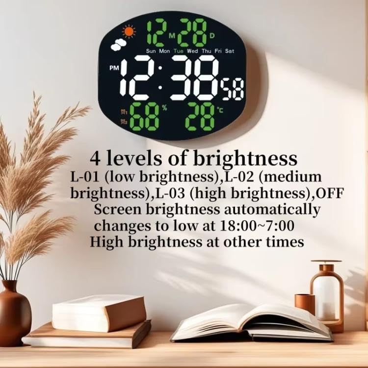 Electronic Digital Clock Large Screen with Remote Control Wall Desk Dual Use Weather Display Temperature Alarm Silent Operation for Home Office Reception USB Powered 1 pcy