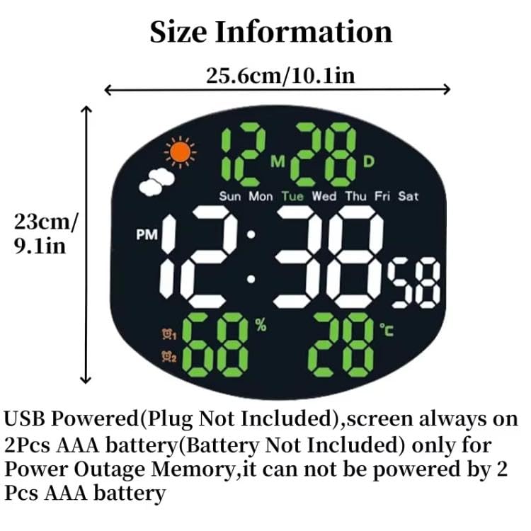 Electronic Digital Clock Large Screen with Remote Control Wall Desk Dual Use Weather Display Temperature Alarm Silent Operation for Home Office Reception USB Powered 1 pcy