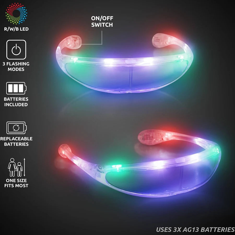 LED Light-Up Spaceman Shades – Futuristic Multi-Color Visor Glasses for Festivals, Parties, Raves, & Costumes