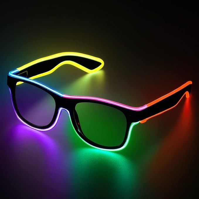 Zyoz Cordless EL Wire Glowing Eyewear – Multi-Color Wireless LED Party Sunglasses (clear lance)