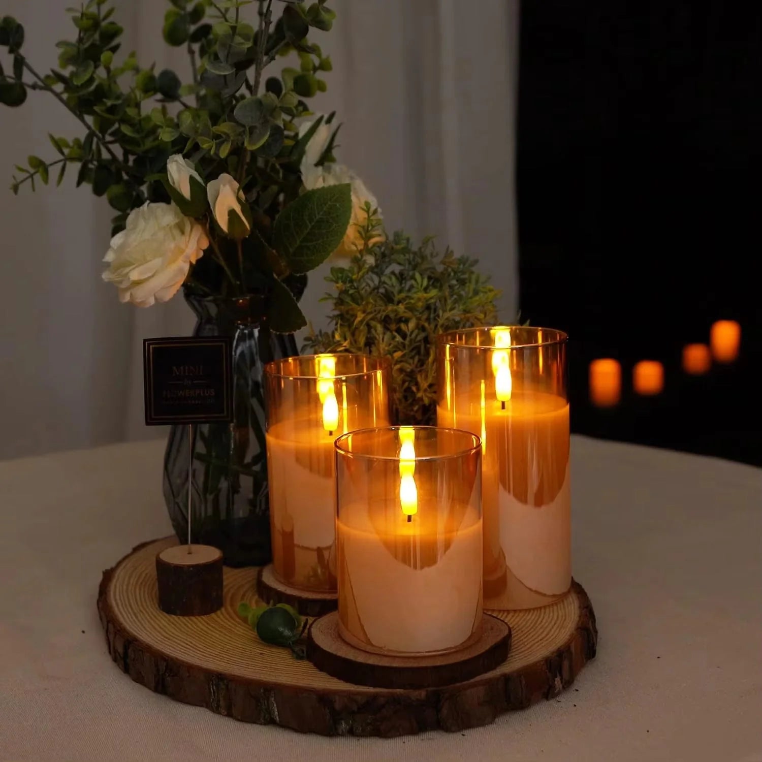 Flameless LED Candles with Remote Controller & Timer|Golden Acrylic Fiber Glass|Set of 3| Secondary image