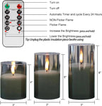 Flameless LED Candles with Remote Controller & Timer|Golden Acrylic Fiber Glass|Set of 3|