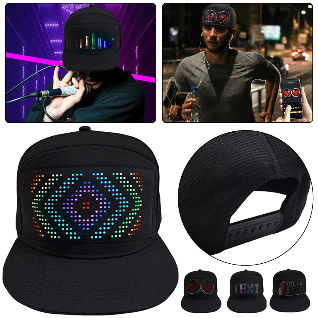 Animated Bluetooth Led Sign Hat Hip hop Street Dance Party Parade Sunscreen Hiking Night Running Fishing Cap Gift