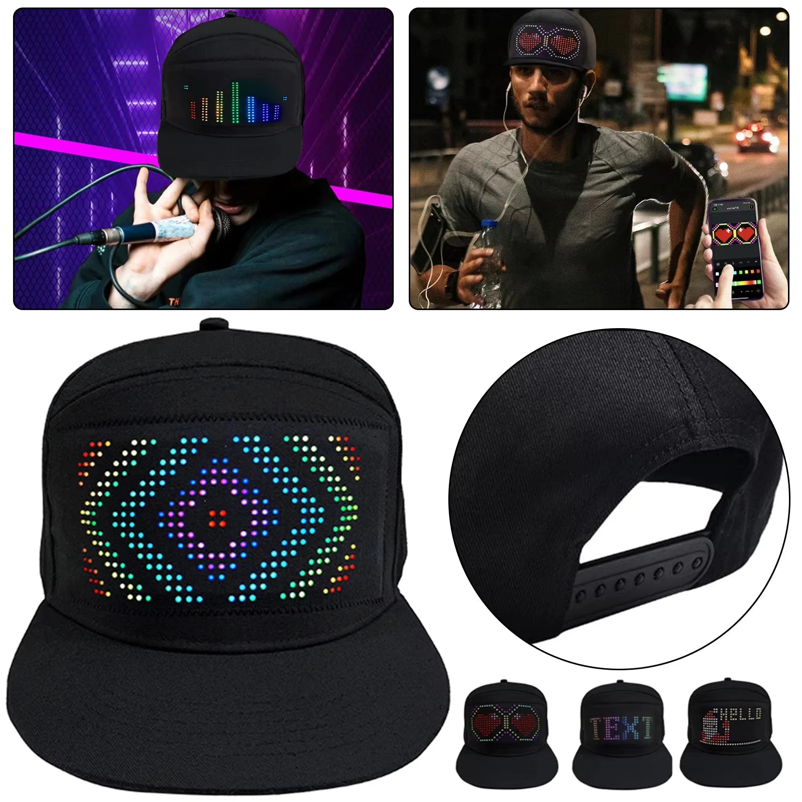 Animated Bluetooth Led Sign Hat Hip hop Street Dance Party Parade Sunscreen Hiking Night Running Fishing Cap Gift