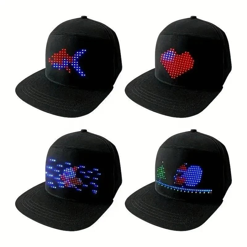 Animated Bluetooth Led Sign Hat Hip hop Street Dance Party Parade Sunscreen Hiking Night Running Fishing Cap Gift