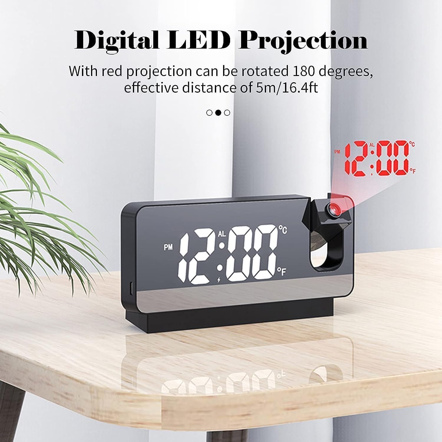 Projector LED Display Digital Projection Mute Mirror USB Office Clock with 180° Projector for Bedroom Digital Temperature Display Clock Main image