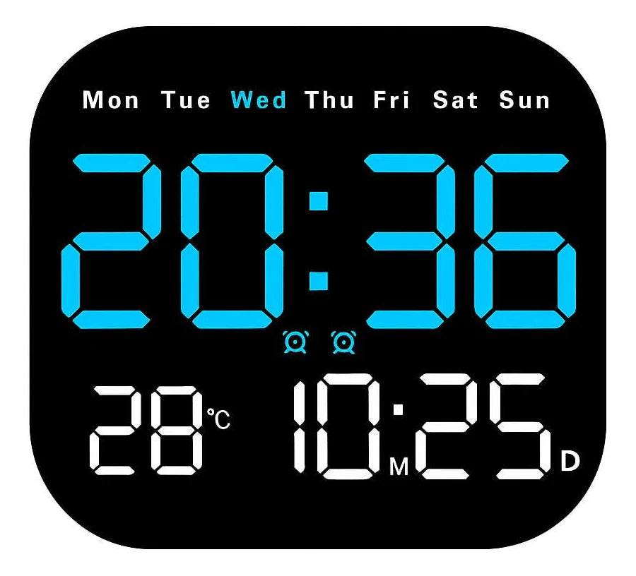 9-Inch Plastic Digital Alarm Wall Clock, LED Display with Date, Temperature, Day of Week, Auto Dimming, Remote Control, Table Desk Clock for Home, Office, Living Room