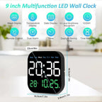 9-Inch Plastic Digital Alarm Wall Clock, LED Display with Date, Temperature, Day of Week, Auto Dimming, Remote Control, Table Desk Clock for Home, Office, Living Room