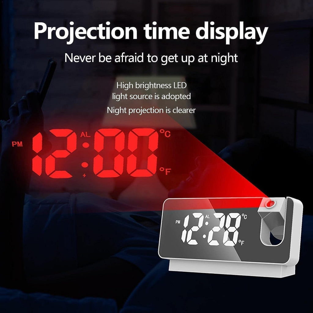 Projector LED Display Digital Projection Mute Mirror USB Office Clock with 180° Projector for Bedroom Digital Temperature Display Clock
