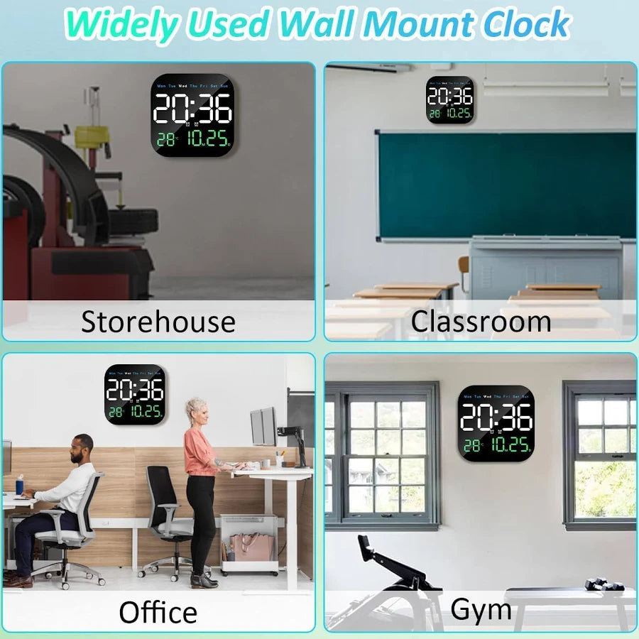 9-Inch Plastic Digital Alarm Wall Clock, LED Display with Date, Temperature, Day of Week, Auto Dimming, Remote Control, Table Desk Clock for Home, Office, Living Room