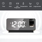 Projector LED Display Digital Projection Mute Mirror USB Office Clock with 180° Projector for Bedroom Digital Temperature Display Clock