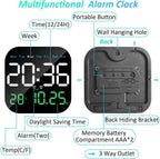9-Inch Plastic Digital Alarm Wall Clock, LED Display with Date, Temperature, Day of Week, Auto Dimming, Remote Control, Table Desk Clock for Home, Office, Living Room