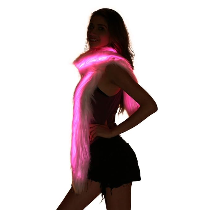 Led Scarf Light Up Fur Boa Glow Up Flashing Fun Novelty Scarves For Rave Accessory Clothing Outfit Burning Man Costume Festival Party