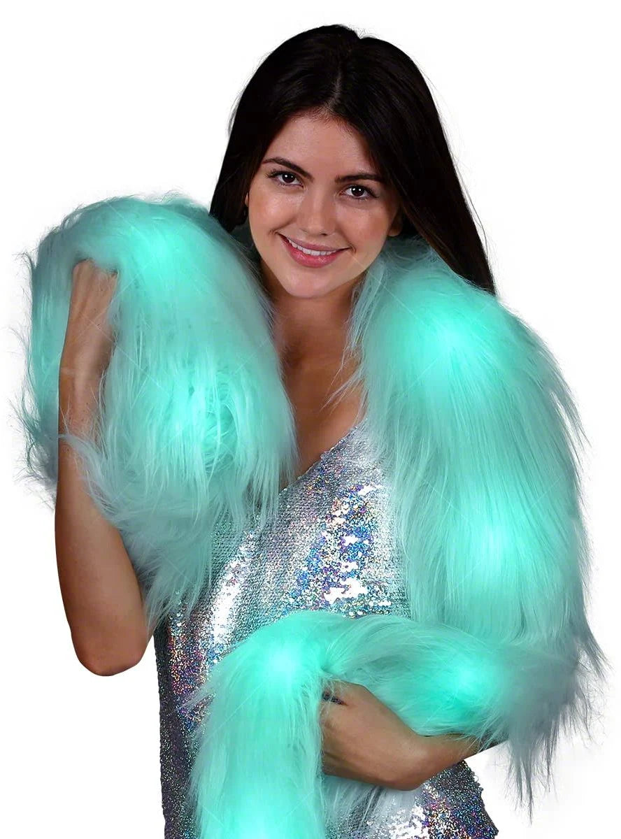Led Scarf Light Up Fur Boa Glow Up Flashing Fun Novelty Scarves For Rave Accessory Clothing Outfit Burning Man Costume Festival Party