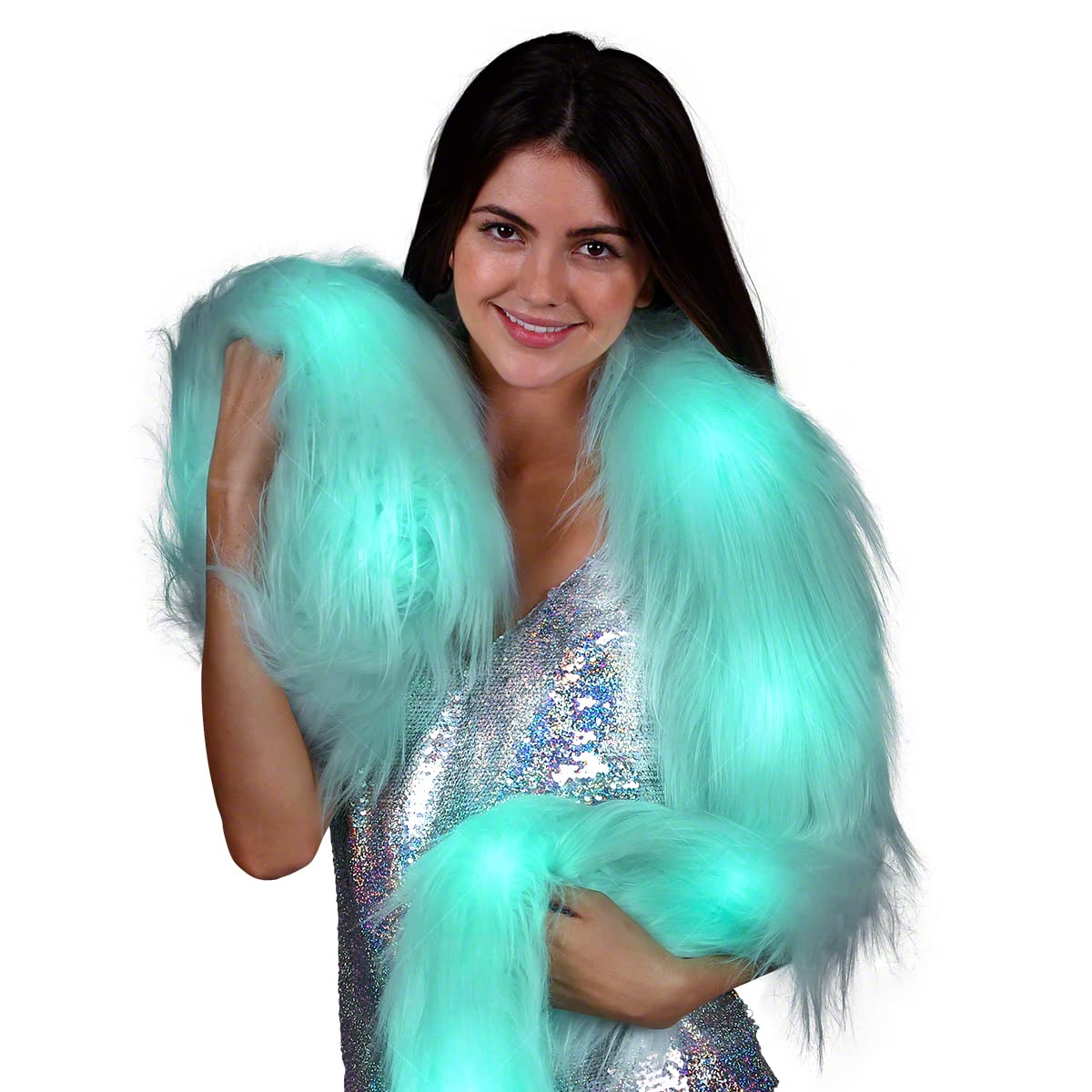 Led Scarf Light Up Fur Boa Glow Up Flashing Fun Novelty Scarves For Rave Accessory Clothing Outfit Burning Man Costume Festival Party