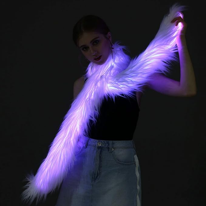 Led Scarf Light Up Fur Boa Glow Up Flashing Fun Novelty Scarves For Rave Accessory Clothing Outfit Burning Man Costume Festival Party Secondary image