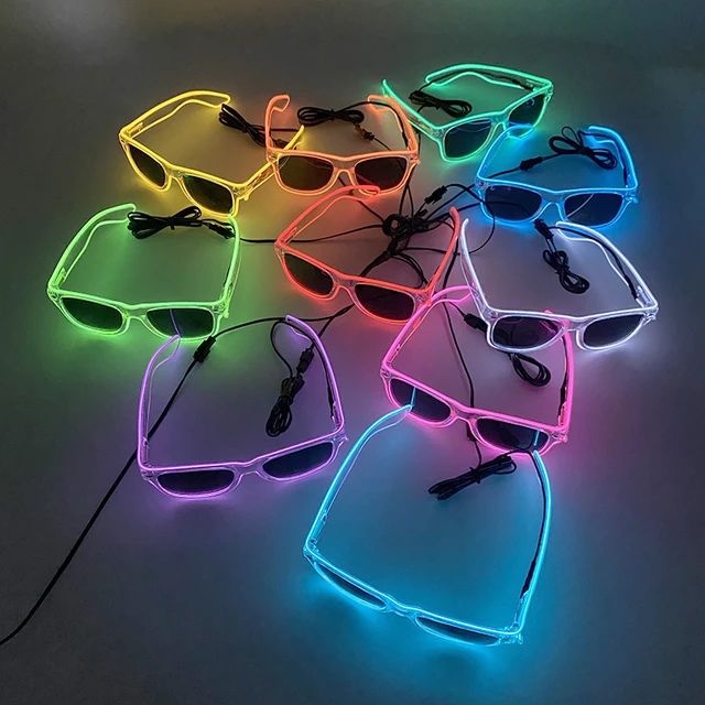 Zyoz Neon EL Wire LED Glasses | Glow-in-the-Dark Light-Up Sunglasses for Raves & Festivals (BLACK LANCE)