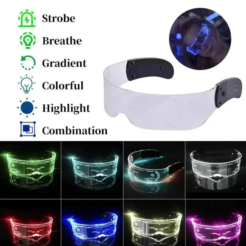 Zyoz™ Cyberpunk LED Wireless Visor Glasses – Futuristic Engraved Glowing Party Glasses