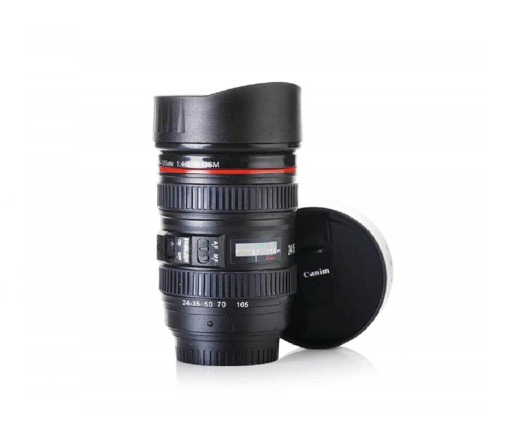 Camera Lens Mug with Lid | Stainless Steel Inner Coffee Cup | DSLR Lens Design Travel Mug | Unique Gift for Photographer, Men & Women | 350ml