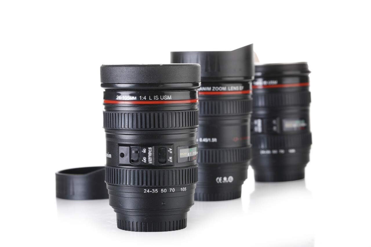 Camera Lens Mug with Lid | Stainless Steel Inner Coffee Cup | DSLR Lens Design Travel Mug | Unique Gift for Photographer, Men & Women | 350ml