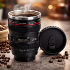 Camera Lens Mug with Lid | Stainless Steel Inner Coffee Cup | DSLR Lens Design Travel Mug | Unique Gift for Photographer, Men & Women | 350ml