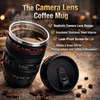 Camera Lens Mug with Lid | Stainless Steel Inner Coffee Cup | DSLR Lens Design Travel Mug | Unique Gift for Photographer, Men & Women | 350ml