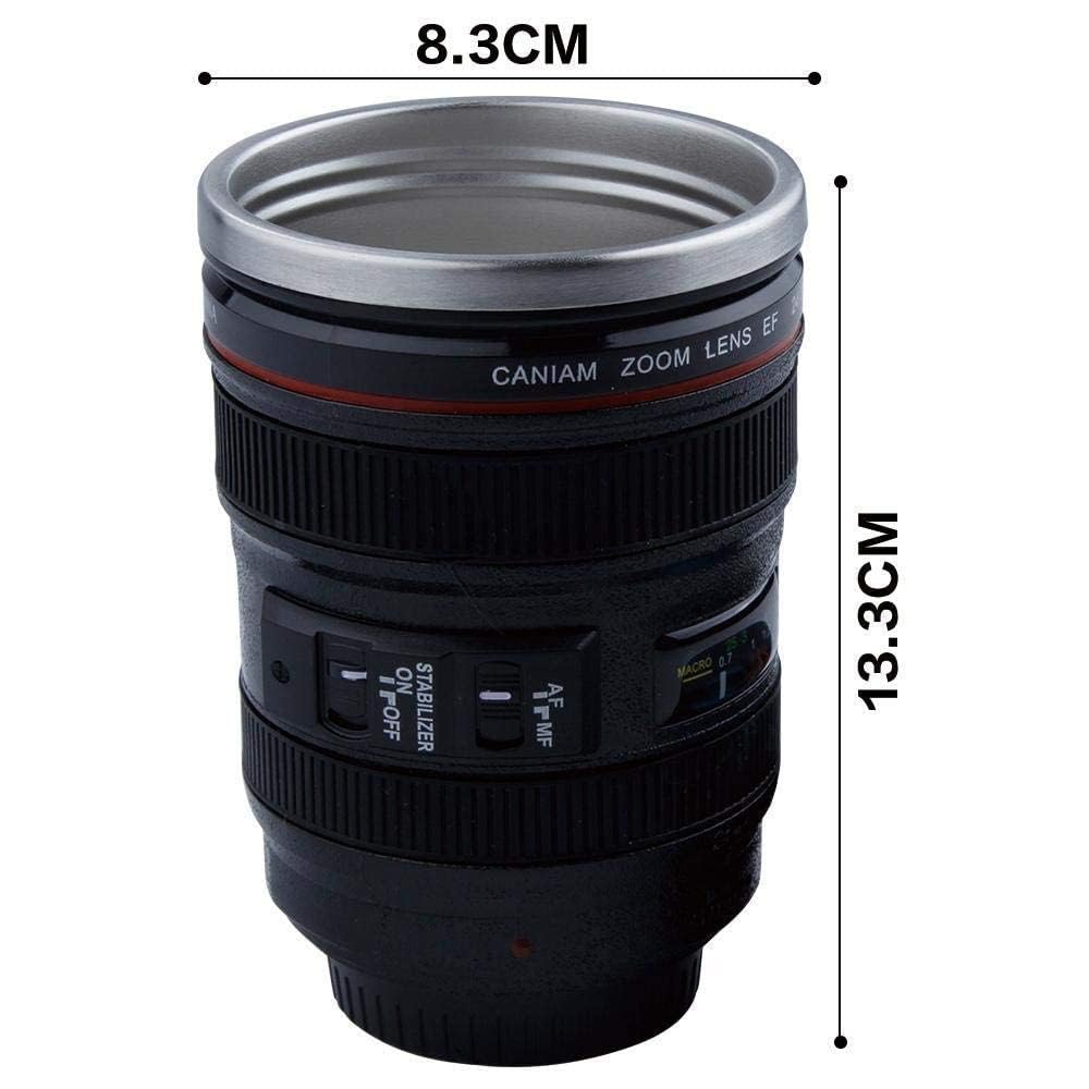 Camera Lens Mug with Lid | Stainless Steel Inner Coffee Cup | DSLR Lens Design Travel Mug | Unique Gift for Photographer, Men & Women | 350ml