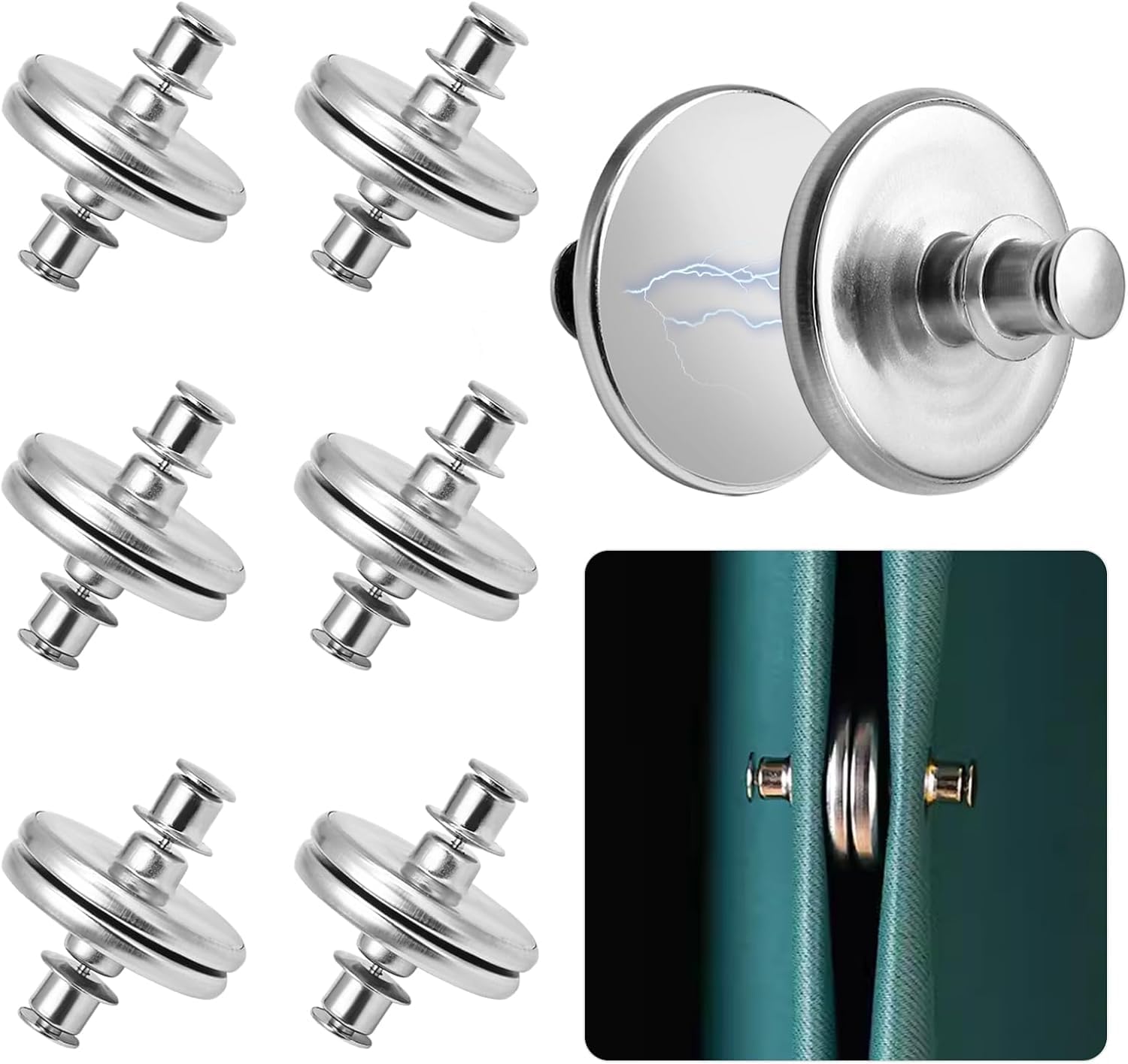 (6 Pairs) Curtain Magnets Closure, Magnetic Curtain Clips for Indoor Outdoor Curtains Prevent Light Leaking, Strong Curtain Weights Magnets for Pergola Patio Gazebo Cabana, Plus Size 0.98inch