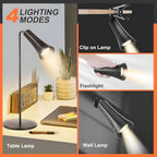 ZYOZ magnetic table lamp Rechargeable LED Desk Lamp with Magnetic Base & Clip - Dimmable 360 Degree Rotating USB C Table Lamp, Portable Reading Light Flashlight for Study Bedroom Office