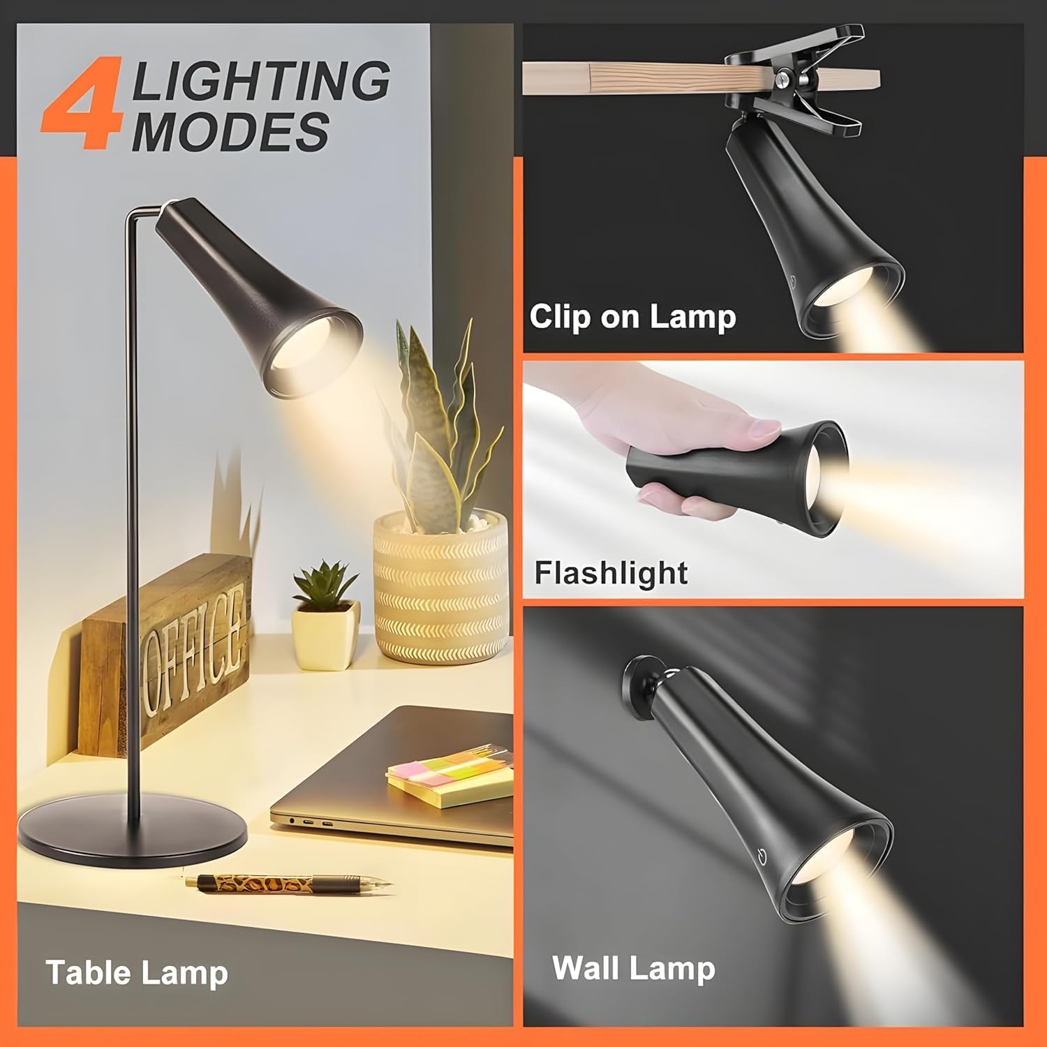 ZYOZ magnetic table lamp Rechargeable LED Desk Lamp with Magnetic Base & Clip - Dimmable 360 Degree Rotating USB C Table Lamp, Portable Reading Light Flashlight for Study Bedroom Office