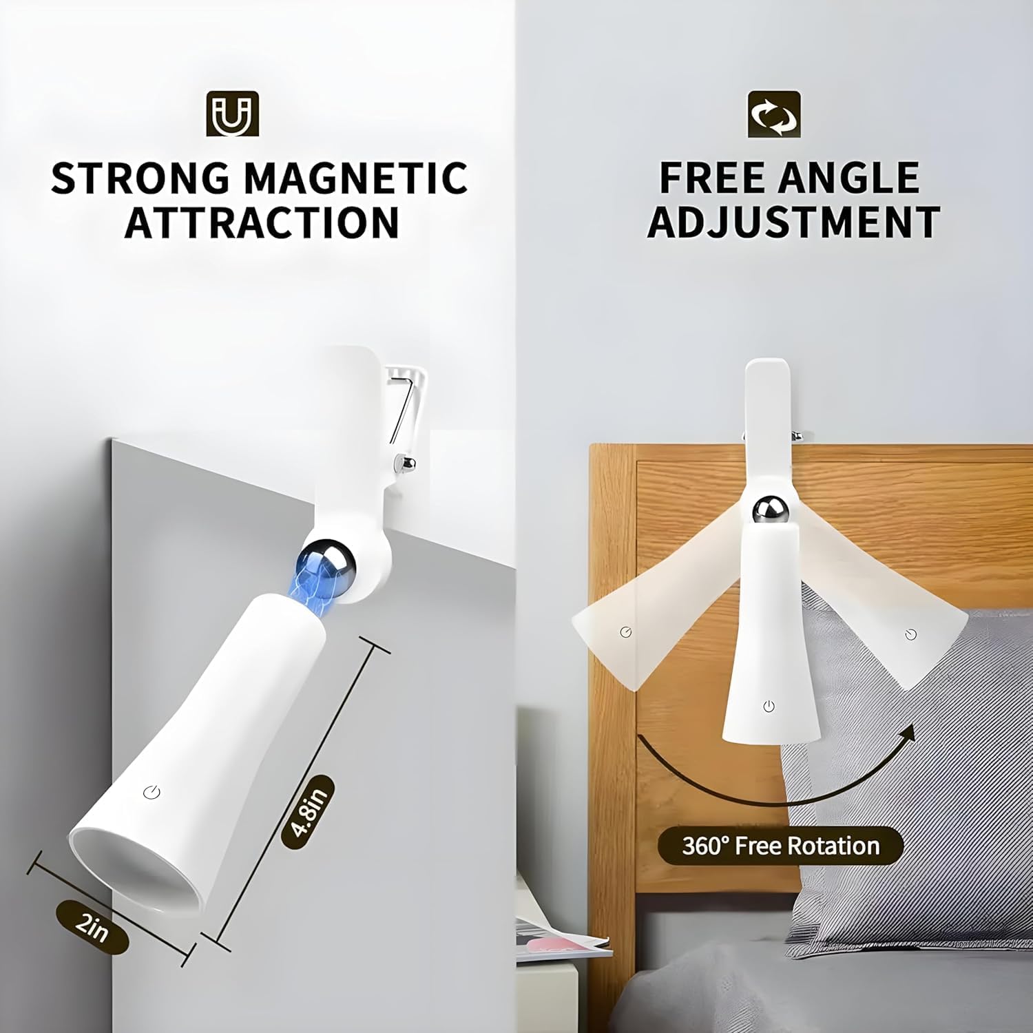 ZYOZ magnetic table lamp Rechargeable LED Desk Lamp with Magnetic Base & Clip - Dimmable 360 Degree Rotating USB C Table Lamp, Portable Reading Light Flashlight for Study Bedroom Office