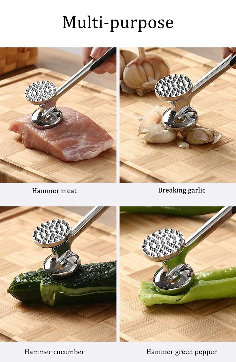 Meat Hammer Heavy Chicken Chop Beef Pork Lamb Tenderizer Kitchen Stainless Steel Cooking Tools Dishwasher Safe Marinated Heavy Duty Food Hammer, Double-Sided Meat Hammer Secondary image