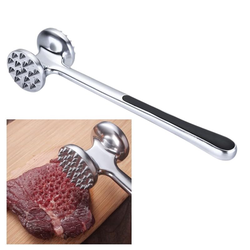 Meat Hammer Heavy Chicken Chop Beef Pork Lamb Tenderizer Kitchen Stainless Steel Cooking Tools Dishwasher Safe Marinated Heavy Duty Food Hammer, Double-Sided Meat Hammer