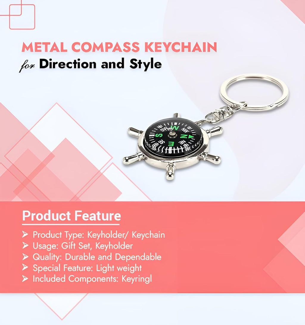 Navigator Compass Direction Metal Keychain | Portable Travel Compass for Hiking, Trekking, Camping, Outdoor Adventure | Durable Metal Car & Bike Key Ring for Everyday Use