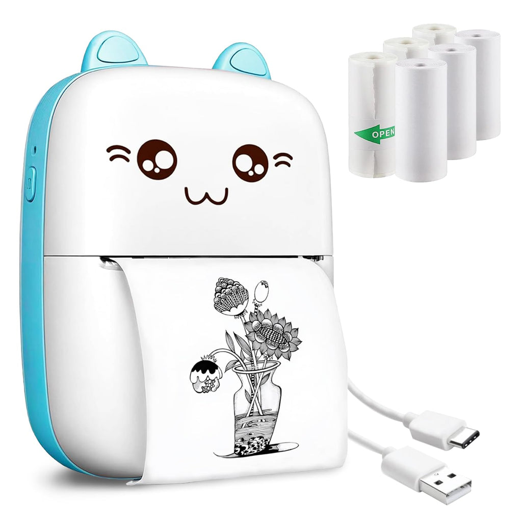 Mini Portable Thermal Printer – Bluetooth Pocket Printer for Kids & Adults, 57mm Inkless Photo & Label Printer with  Prints B&W Notes & Stickers (Assorted)