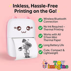 Mini Portable Thermal Printer – Bluetooth Pocket Printer for Kids & Adults, 57mm Inkless Photo & Label Printer with  Prints B&W Notes & Stickers (Assorted)