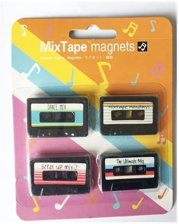 4.2 x 3 cm  Mix Tape Fridge Magnet Disc Record Cassette Tape Message Sticker, Record Fridge Magnet Strong Magnetic Sticker Decor for Crafts, Kitchen, Office Whiteboard, Cabinet- 4pcs (Random)