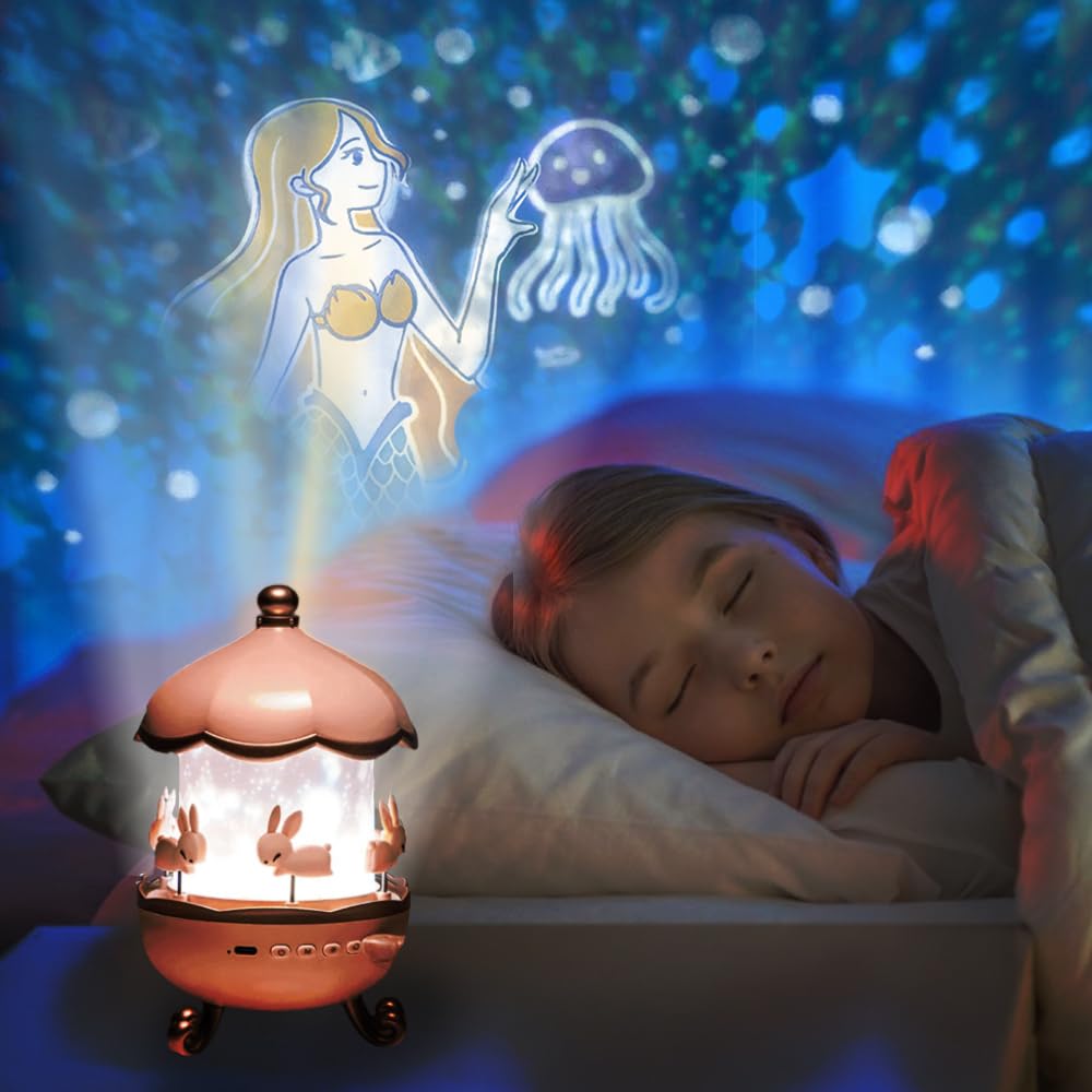 ZYOZ Toy Imagine Night Projector Lamp – 360° Rotating LED Starry Light with Moon, Ocean Wave & Astronaut Effects – USB Powered for Bedroom Décor – Multicolor Gift for All Ages
