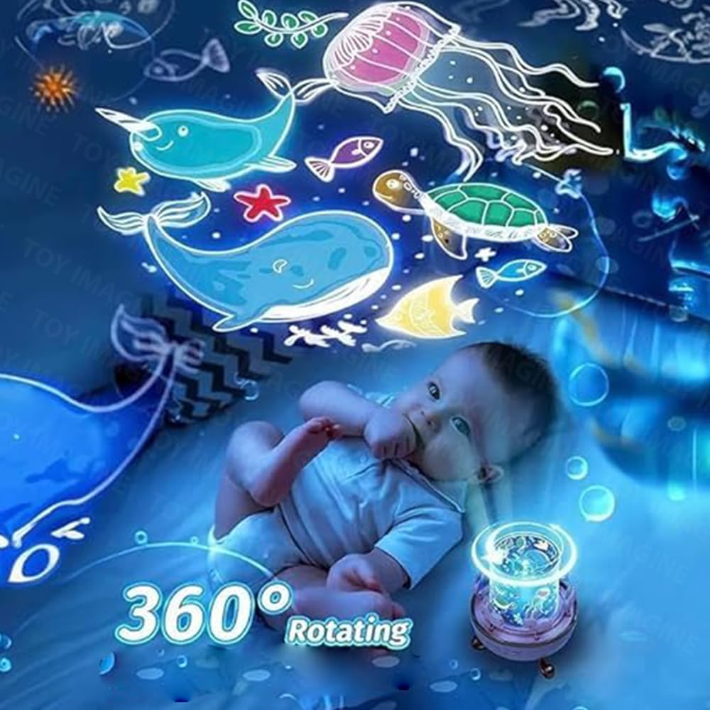 ZYOZ Toy Imagine Night Projector Lamp – 360° Rotating LED Starry Light with Moon, Ocean Wave & Astronaut Effects – USB Powered for Bedroom Décor – Multicolor Gift for All Ages