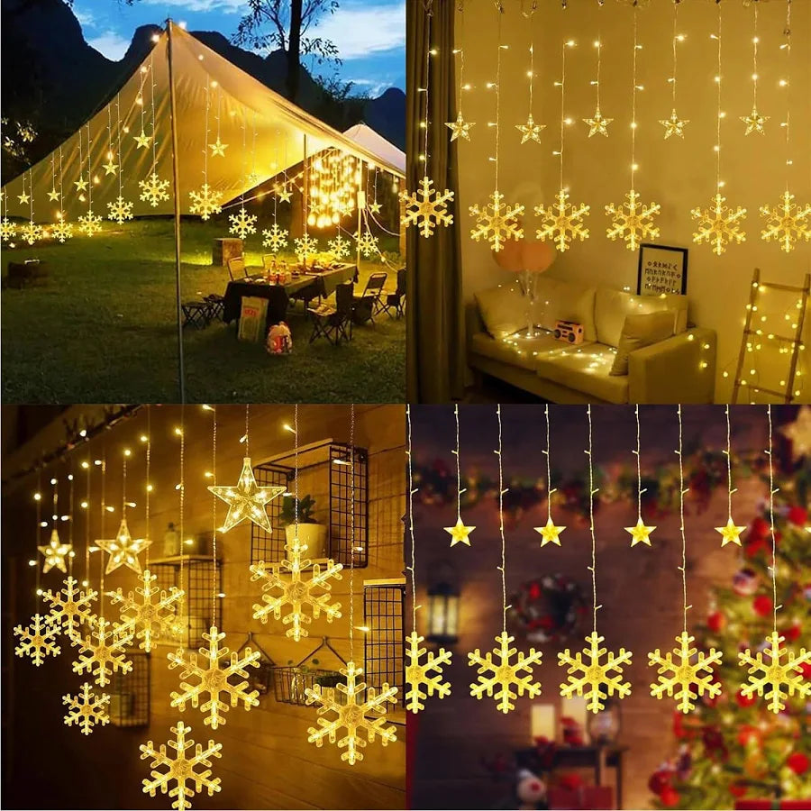 ZYOZ Snowflake LED String Lights – Star Decorative Curtain Lights, 1 Set (6 Snowflakes + 6 Stars) for Holiday Parties, Room Décor, Decorative LED String Lights Secondary image