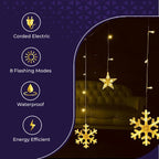 Snowflake LED String Lights – Star Decorative Curtain Lights, 1 Set (6 Snowflakes + 6 Stars) for Holiday Parties, Room Décor, Decorative LED String Lights