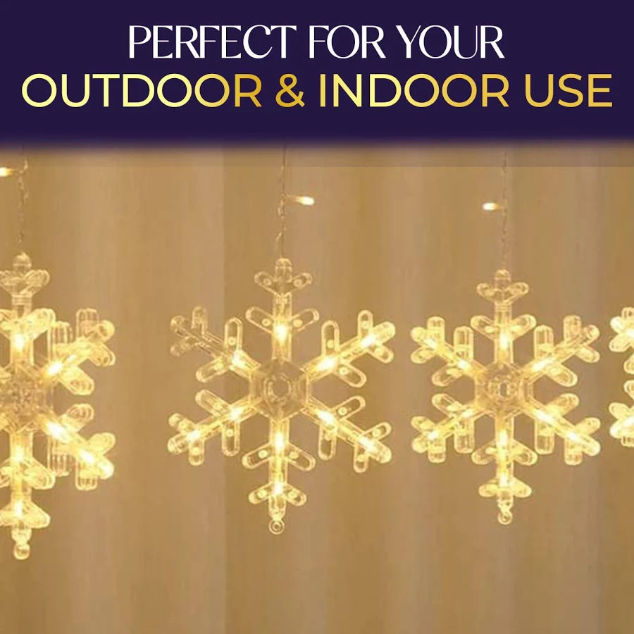 Snowflake LED String Lights – Star Decorative Curtain Lights, 1 Set (6 Snowflakes + 6 Stars) for Holiday Parties, Room Décor, Decorative LED String Lights