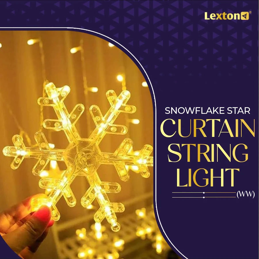 Snowflake LED String Lights – Star Decorative Curtain Lights, 1 Set (6 Snowflakes + 6 Stars) for Holiday Parties, Room Décor, Decorative LED String Lights