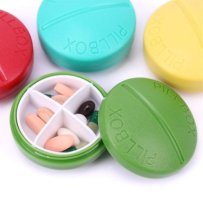 Travel Organizer Mini Round Pill Box With Compartment Medicine Storage Dispenser Size 7*7*4cm Random Color Main image